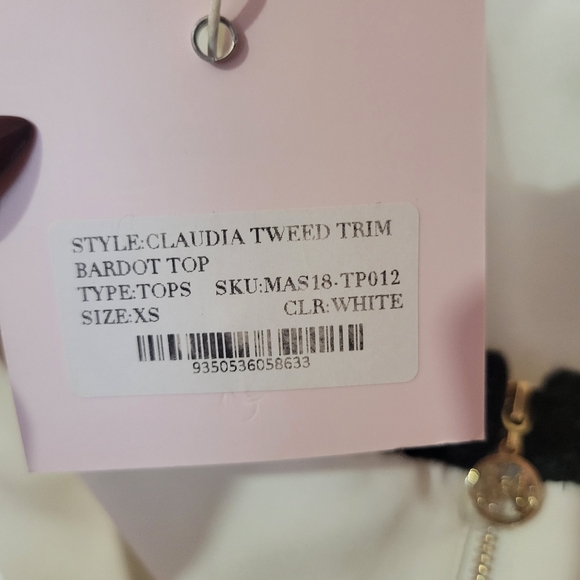 NWT Meshki × Amber Claudia Tweed Trim Bardot Top - Picture 4 of 6